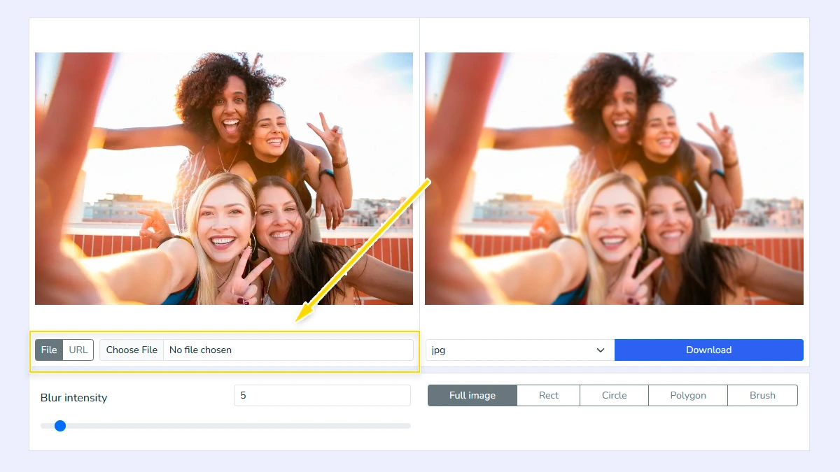 Uploading a photo to the blur tool from PC or URL