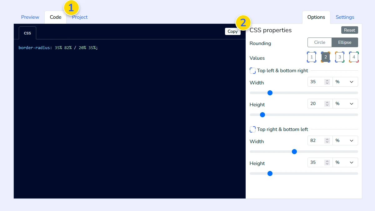 Copying the generated border-radius CSS code
