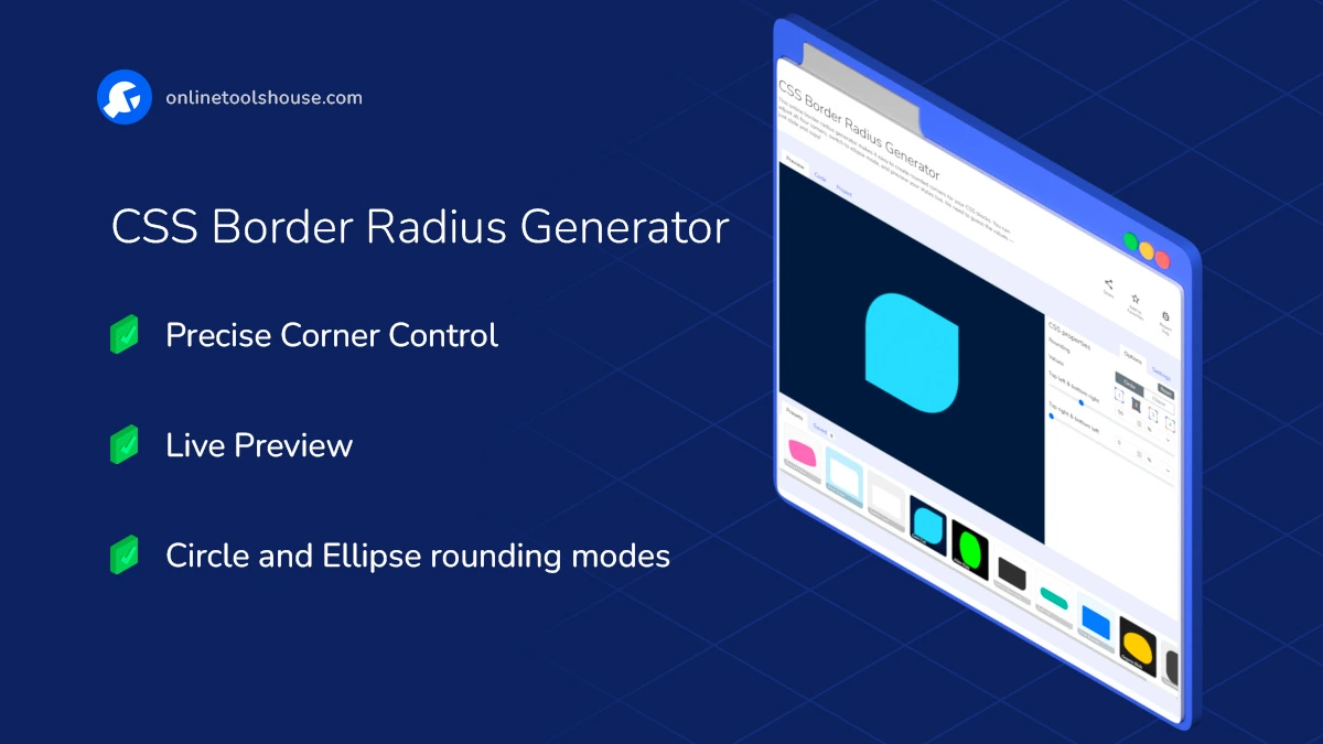 CSS Border Radius Generator tool with visual corner controls and code preview
