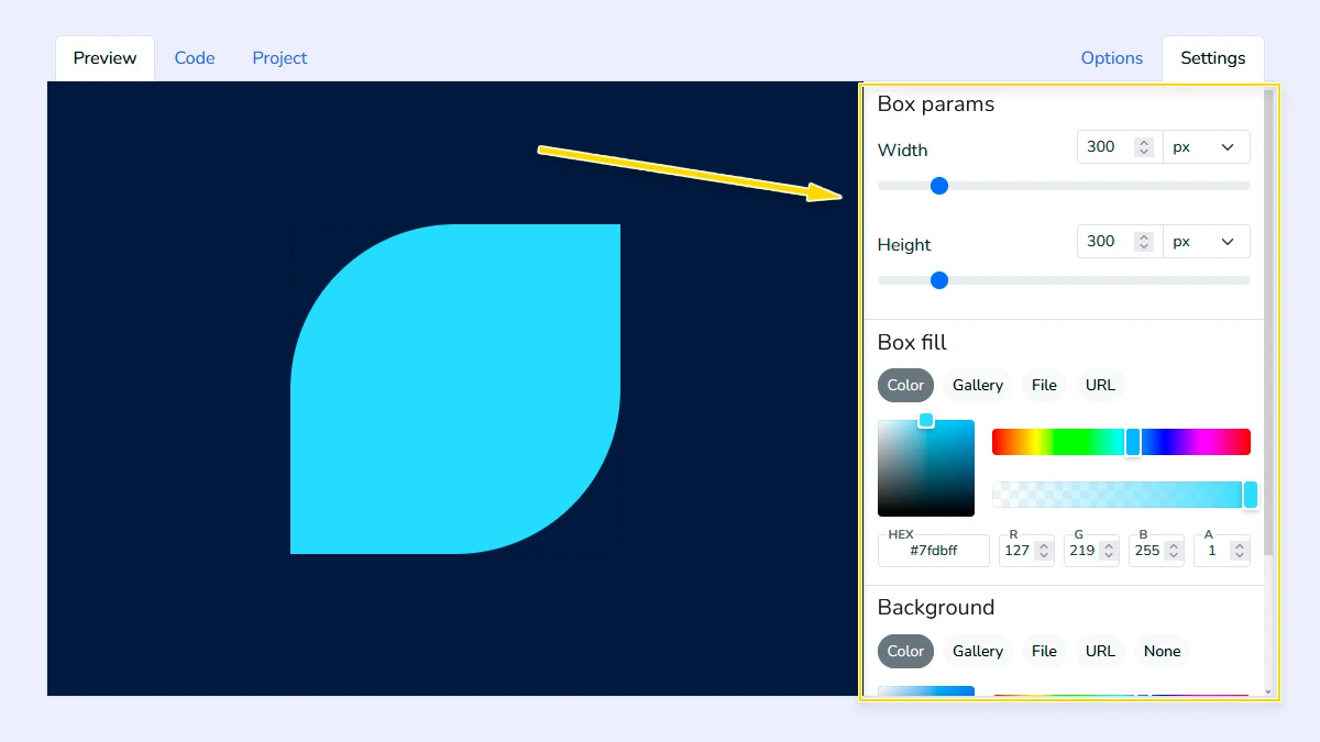 Configuring block size and preview backgrounds