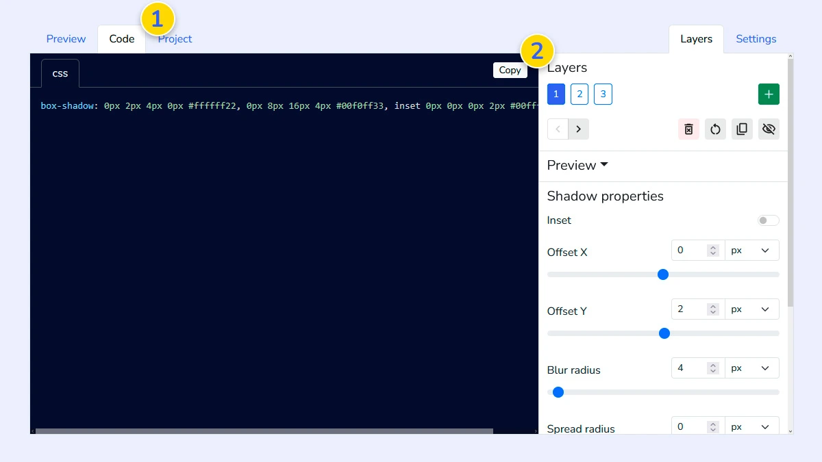 Copying the box-shadow CSS code