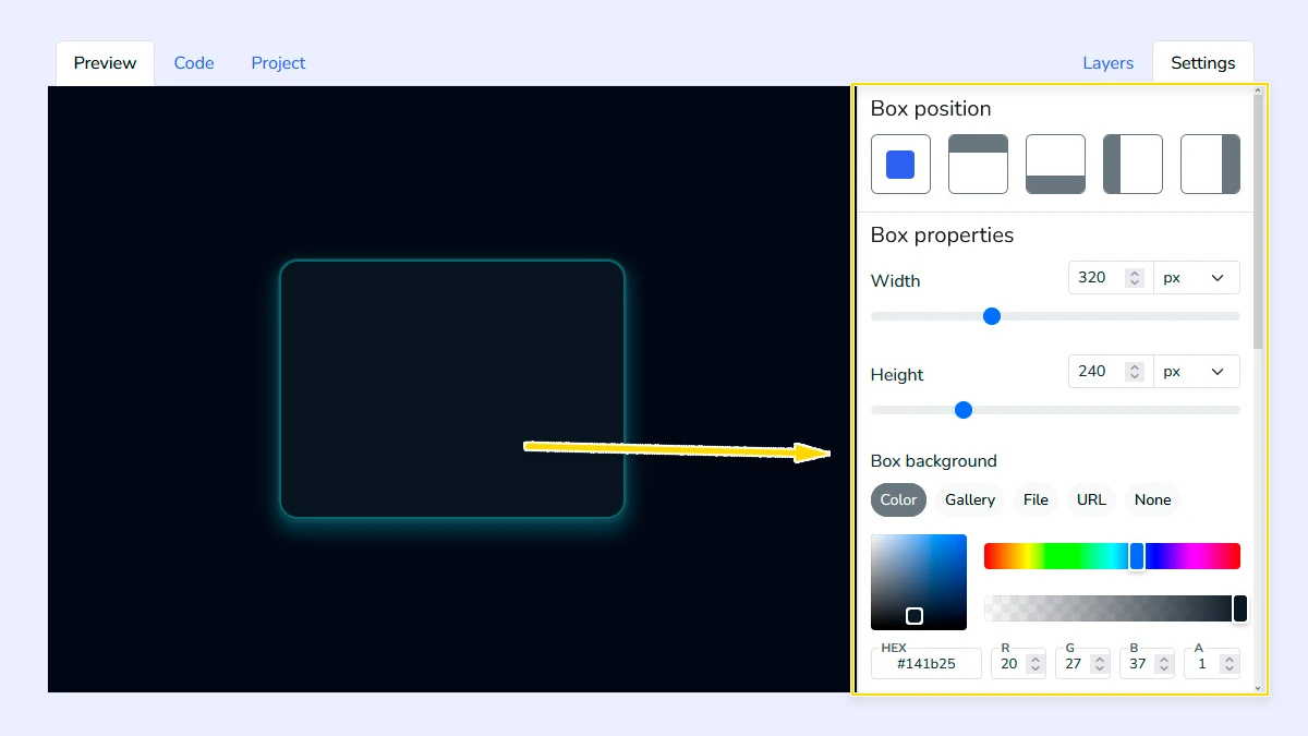 Setting up the preview block and background