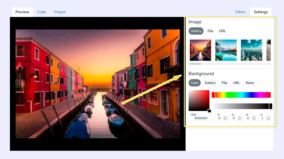 Uploading an image and setting up the background