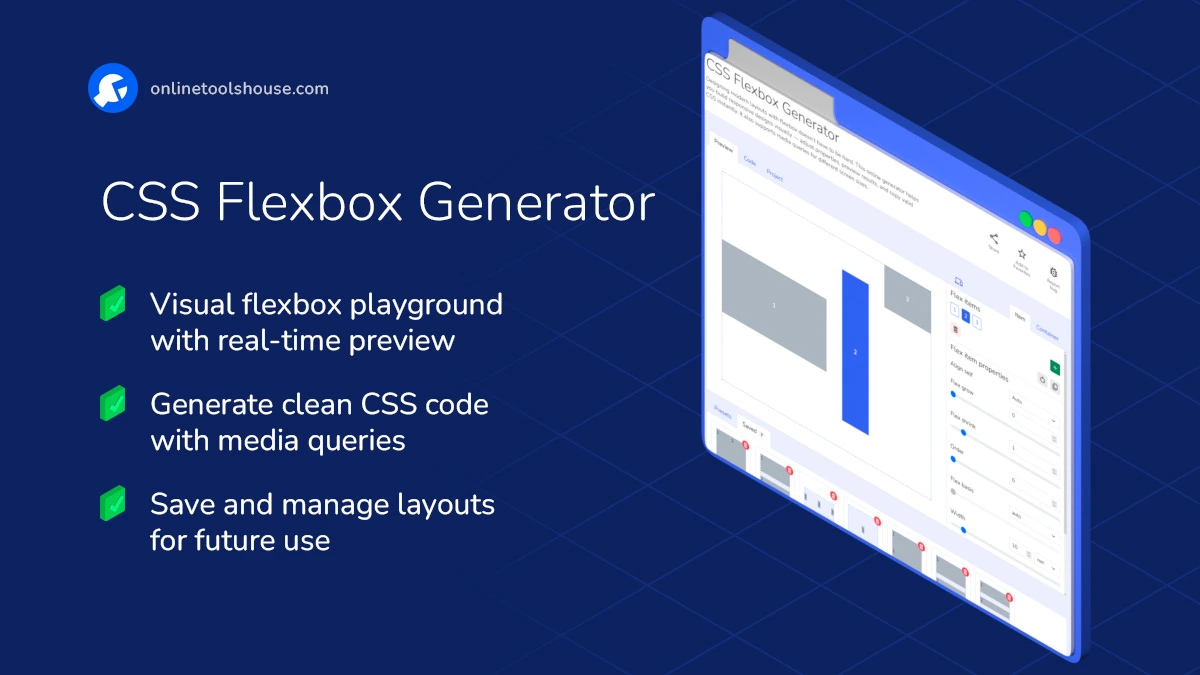 CSS Flexbox Generator interface for building responsive layouts