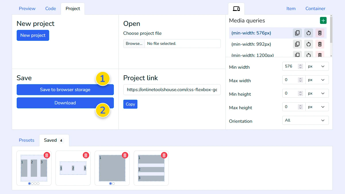 Saving the flexbox project layout for later
