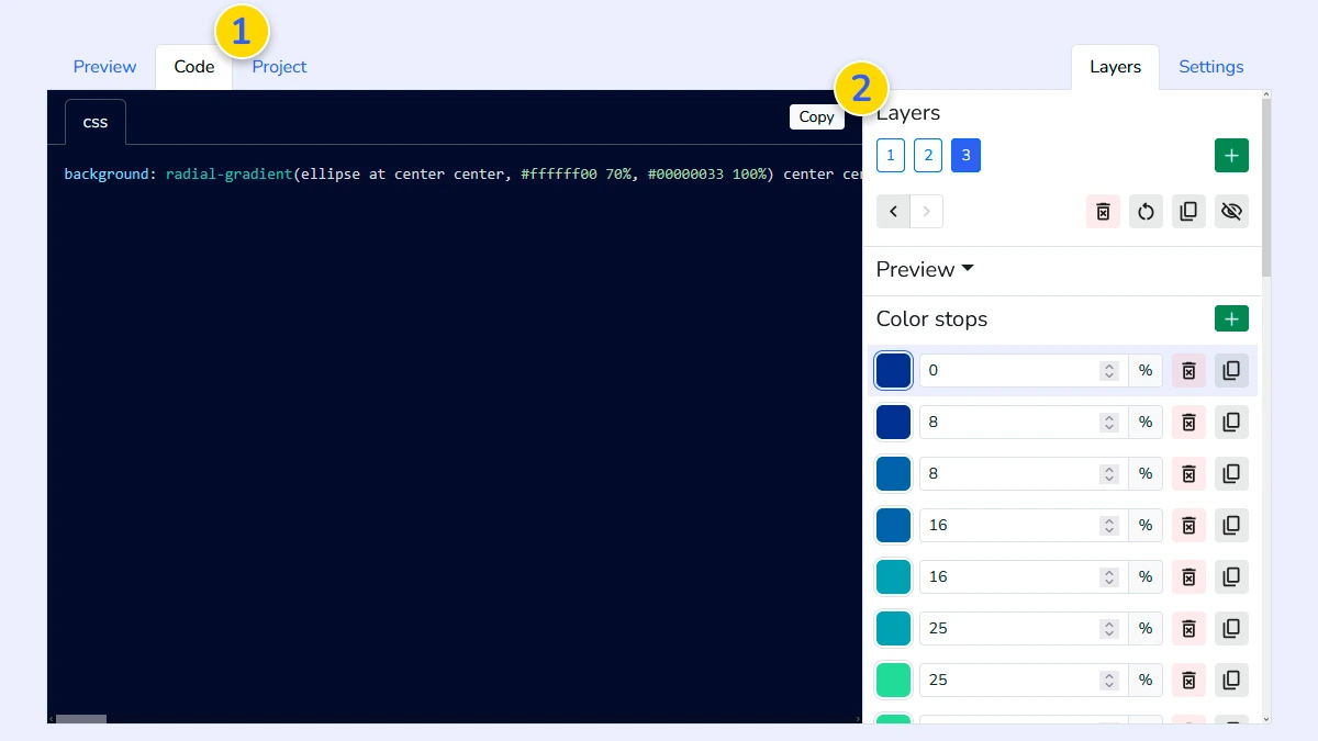 Copying the final multi-layer gradient CSS code