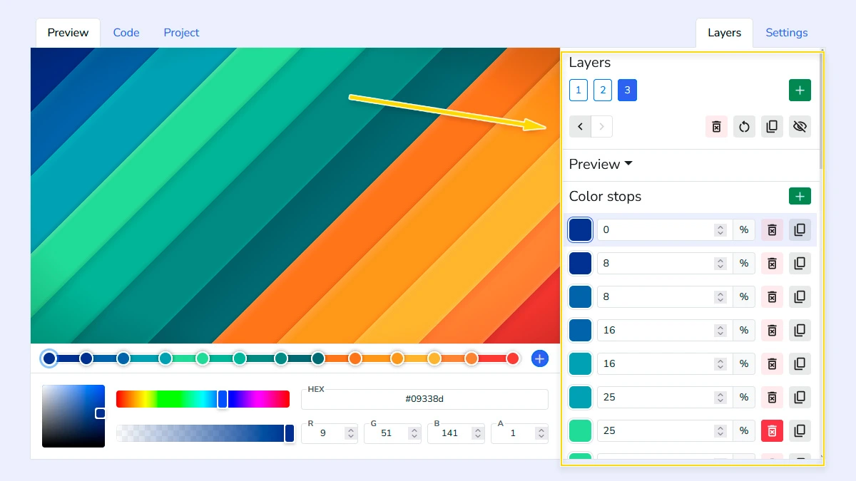 Managing multiple gradient layers and their specific properties