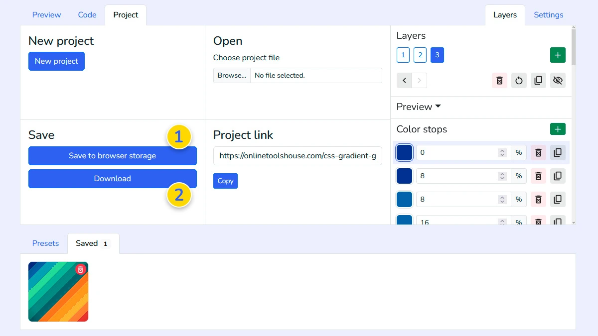 Saving the gradient project to device or browser