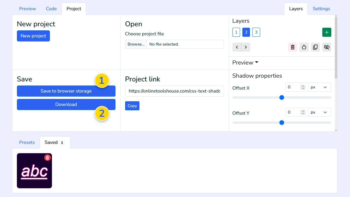 Saving the text shadow project for future editing