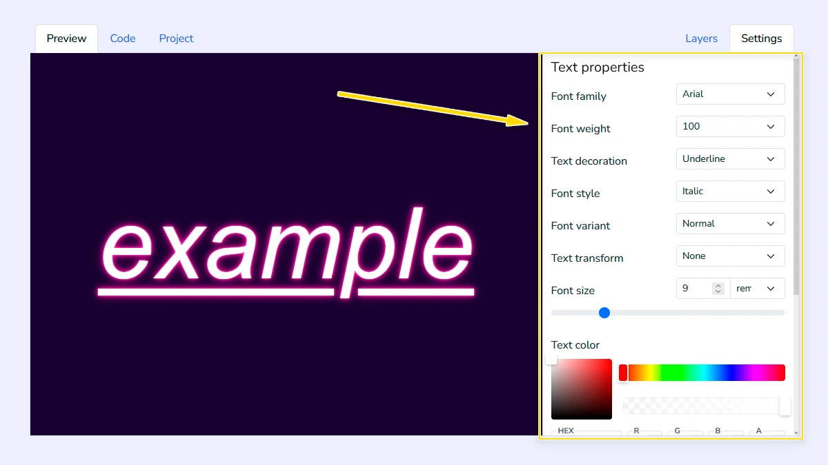 Adjusting font properties and background in the generator