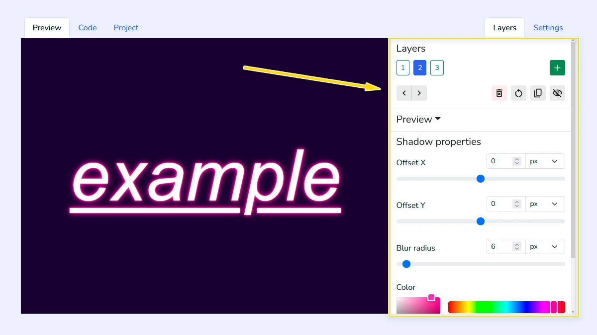 Managing multiple text shadow layers and their properties