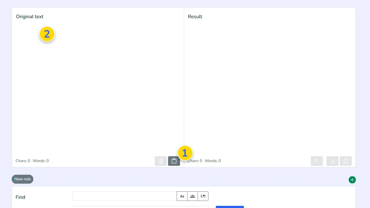 User pasting text into the search and replace tool