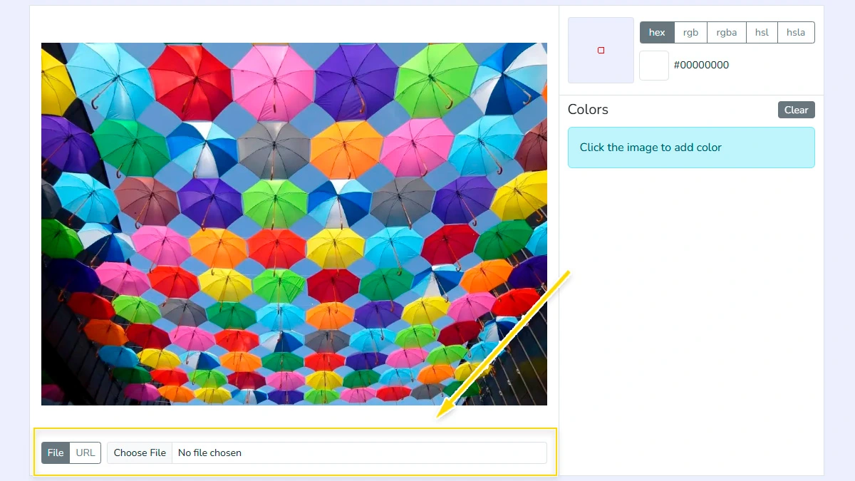 Uploading an image to the color picker tool