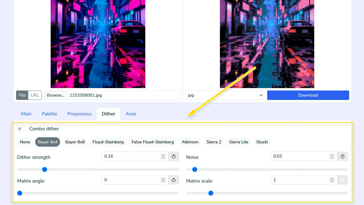 Configure dithering