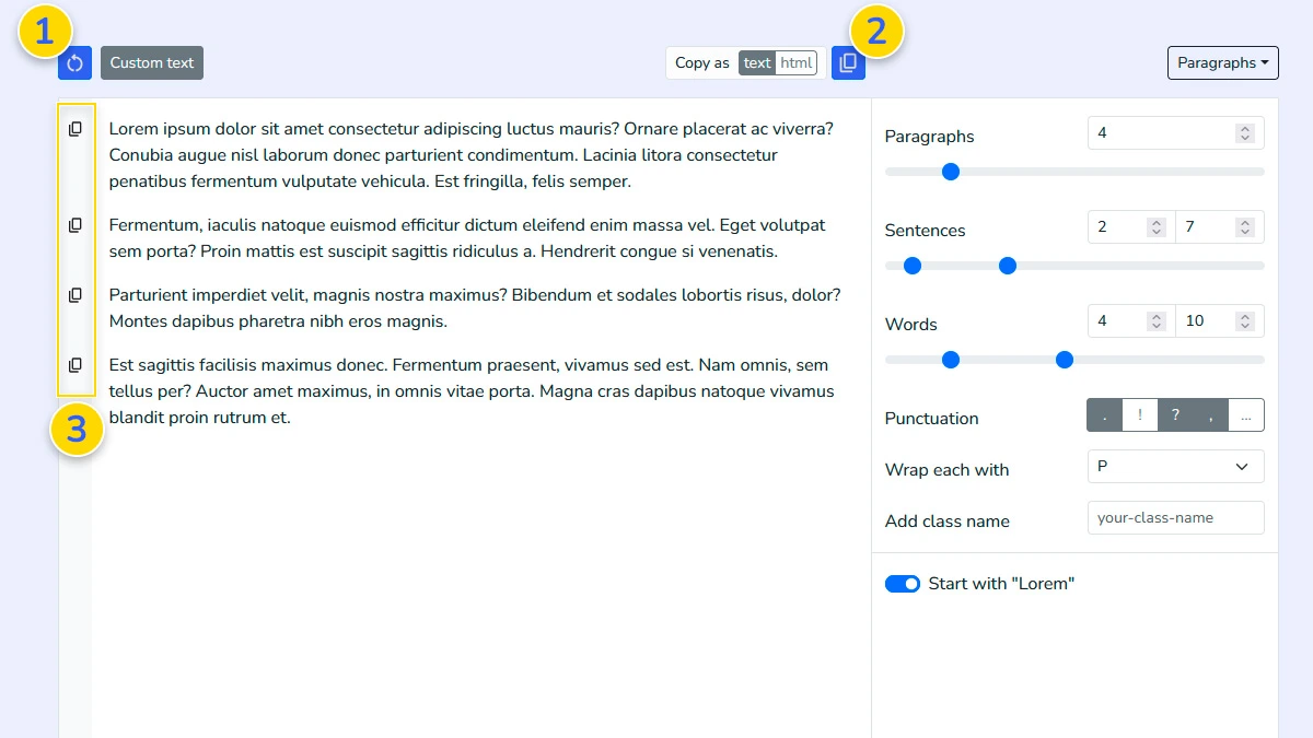 Copying generated placeholder text