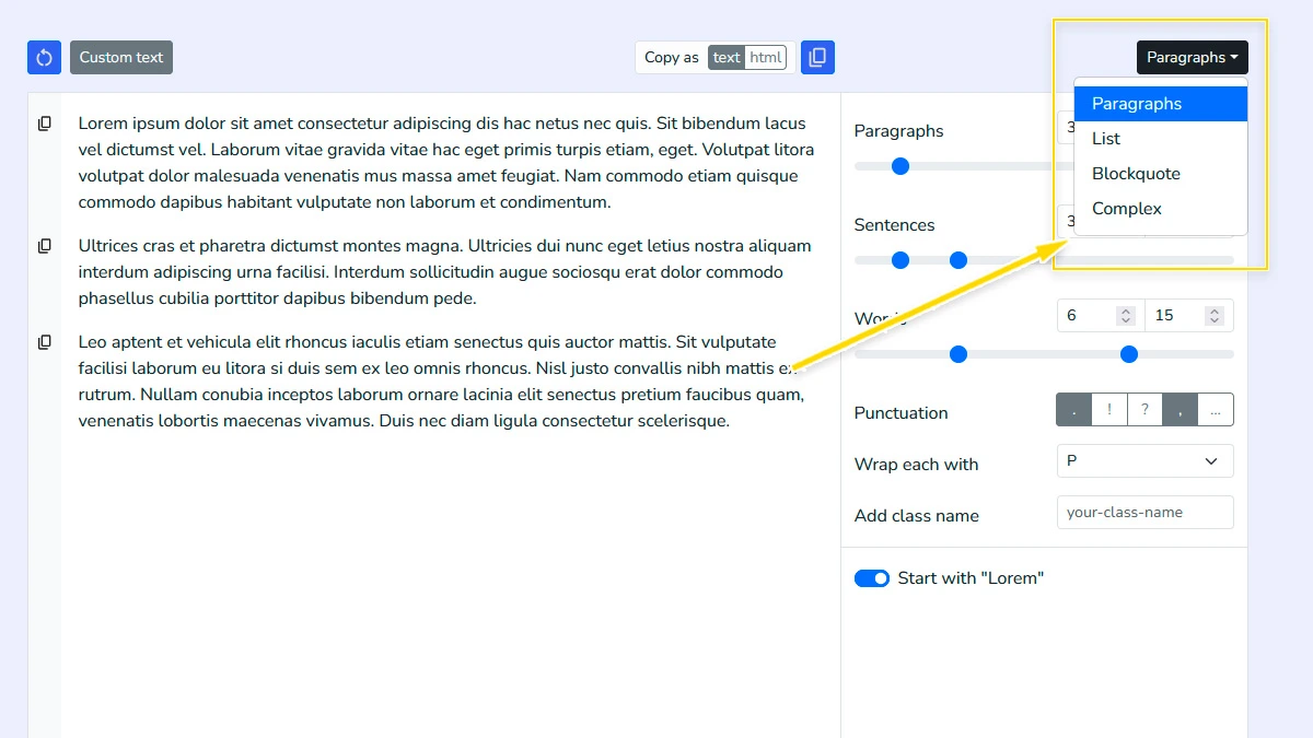 Selecting text generation mode