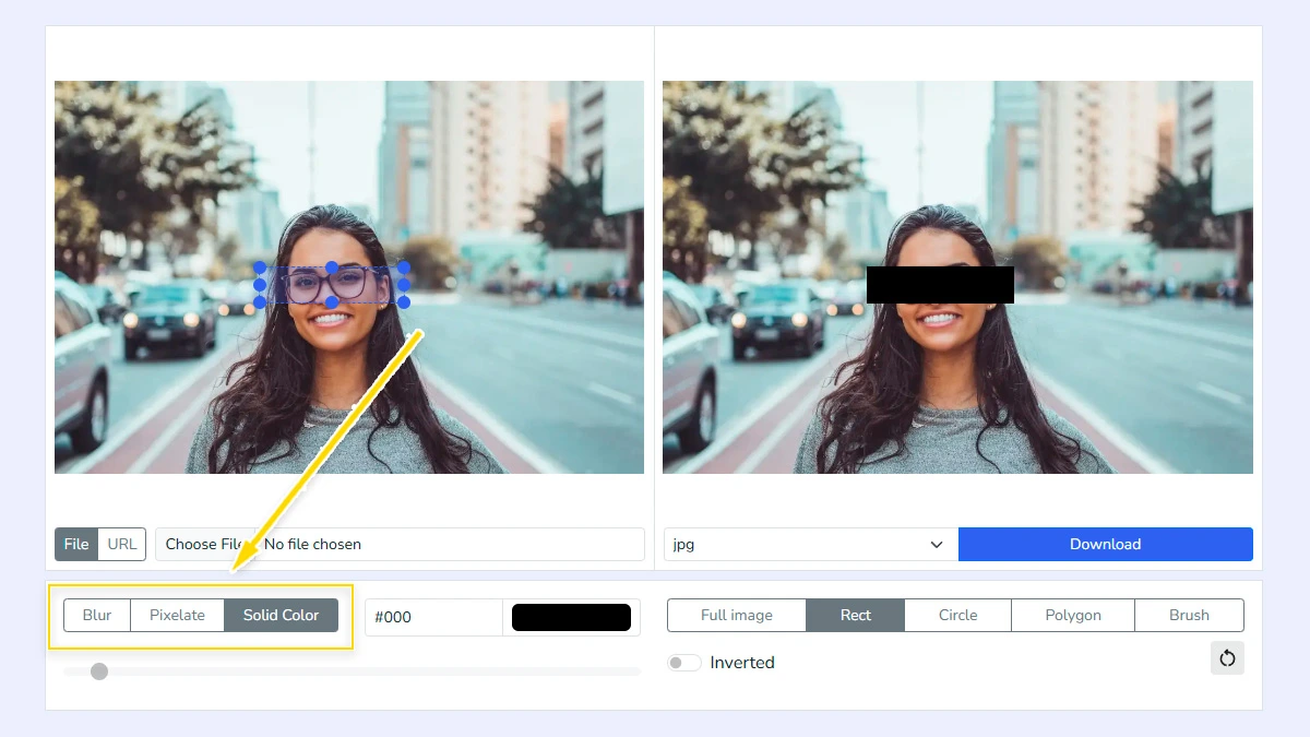 Choosing between blur, pixelate, or color fill