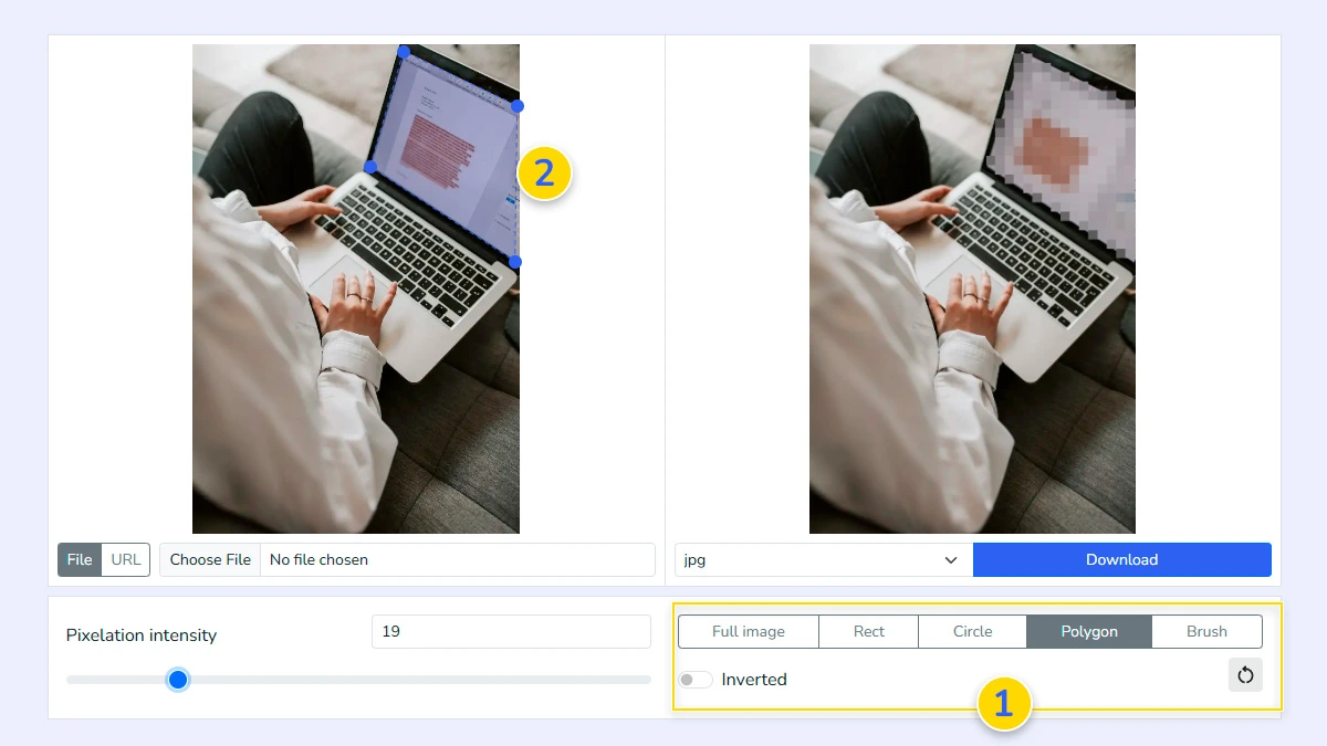 Selecting an area on the image for hiding