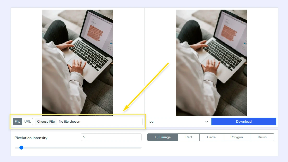 Uploading a photo to the pixelate tool