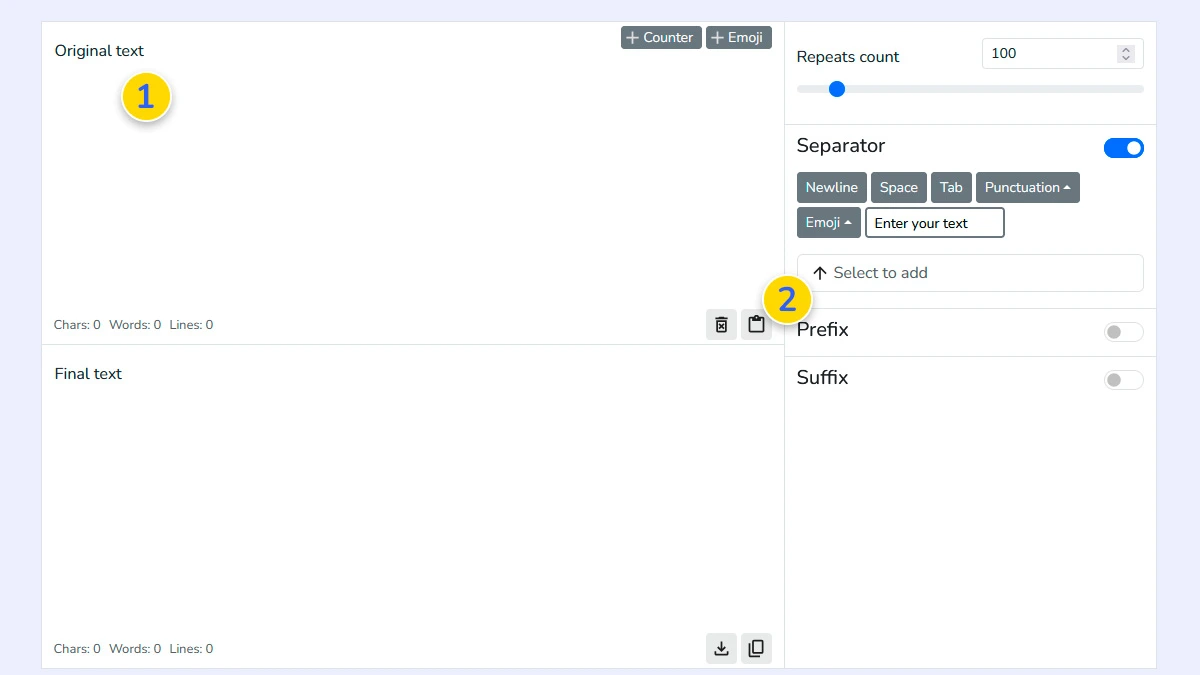 Entering source text for repetition