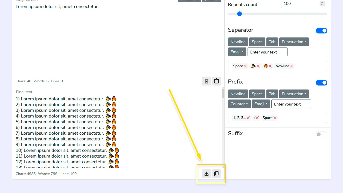 Exporting repeated text results
