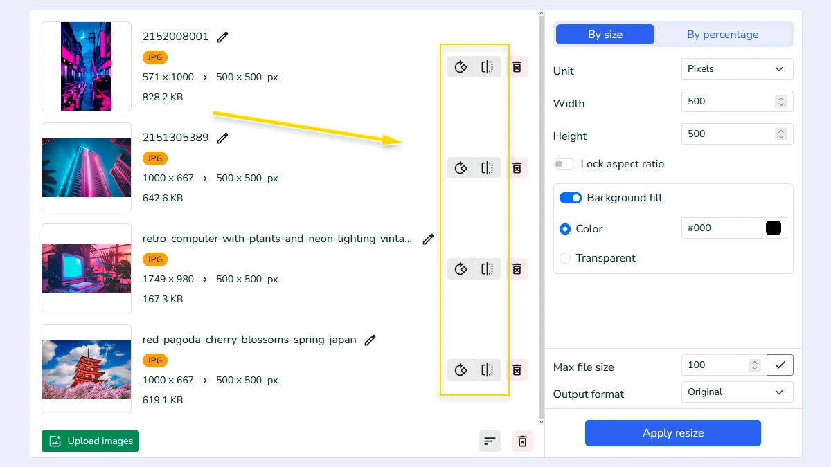 Rotating and flipping images in the tool