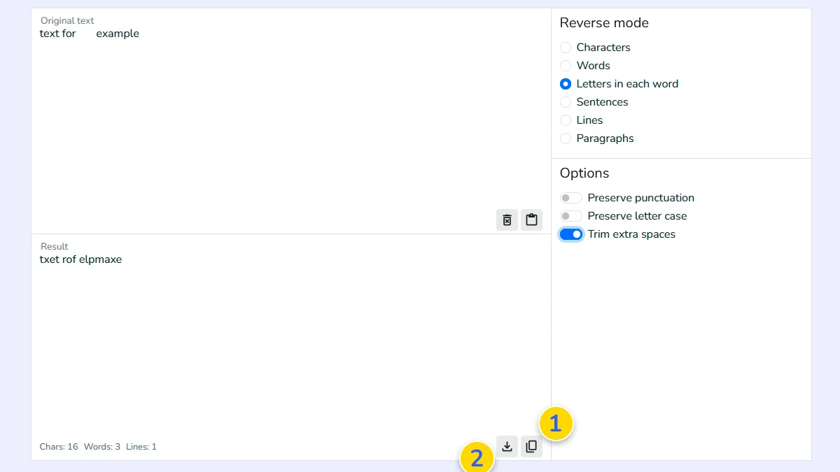 Copy or download reversed text result from the tool